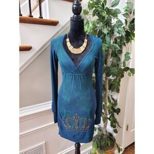 Emma Rose Apparel Women's Blue Polyester V-Neck Long Sleeve Knee Length Dress S